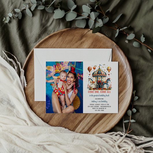 キュートモダンサーカスカーニバルフェスティバル1st誕生日 招待状