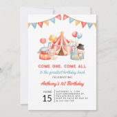 キュートモダンサーカスカーニバルフェスティバル1st誕生日 招待状 (正面)