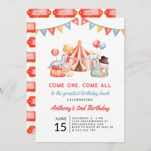 キュートモダンサーカスカーニバルフェスティバル2nd誕生日 招待状 (正面/裏面)