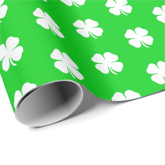 キュートモダンシンプル鮮やかグリーンラッキークローバー ラッピングペーパー (ロールコーナー)