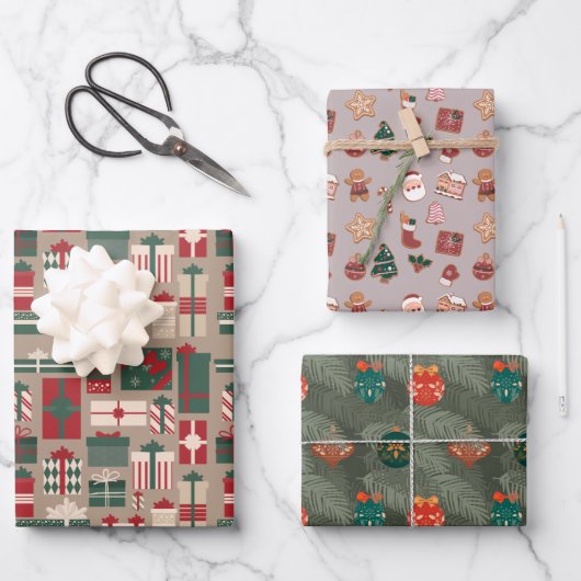 キュートモダンスカンジバブルパターンクリスマス ラッピングペーパーシート (正面)