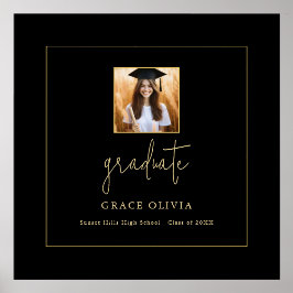 キュートモダンスクリプトブラック&金ゴールド卒業写真