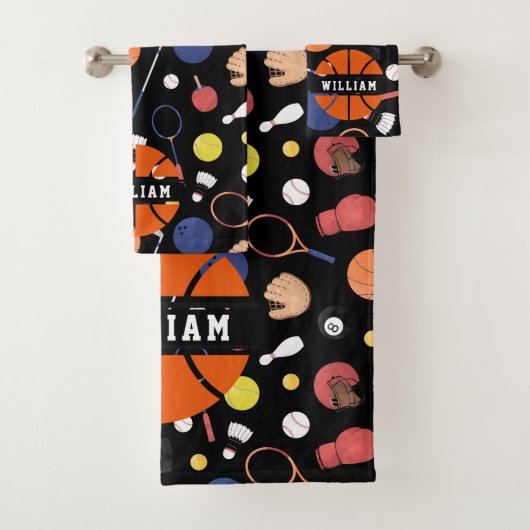 キュートモダンスポーツチャンピオンカスタムキッズブラック バスタオルセット (インサイチュ)