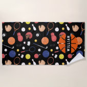 キュートモダンスポーツチャンピオンカスタムキッズブラック ビーチタオル (正面)