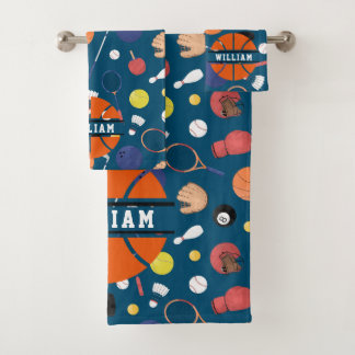 キュートモダンスポーツチャンピオンパーソナライズされたキッズブルー バスタオルセット
