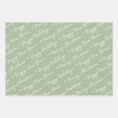 キュートモダンセージグリーン雪だるまクリスマスツリー ラッピングペーパーシート (正面)