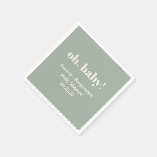 キュートモダンセージ緑ベビーシャワー名前をカスタムする スタンダードカクテルナプキン (角)