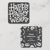 キュートモダンタイポグラフィホワイトスカルハッピーハローウィン ノートカード (正面/裏面)