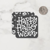 キュートモダンタイポグラフィホワイトスカルハッピーハローウィン ノートカード (正面/裏面インサイチュ)