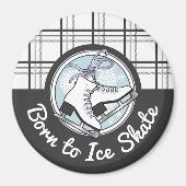 キュートモダンタータンチェックアイススケートで滑る マグネット (正面)