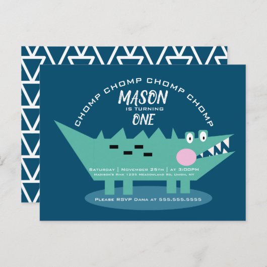 キュートモダンチョンピングアリゲーターサファリ誕生日 ポストカード (正面/裏面)