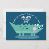 キュートモダンチョンピングアリゲーターサファリ誕生日 招待状 (正面)