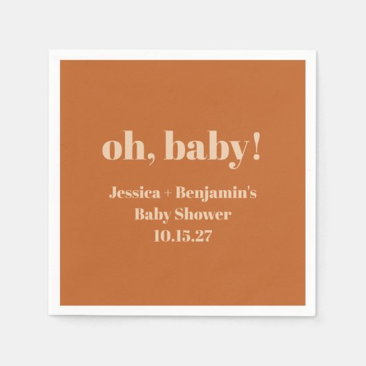 キュートモダンテラコッタベビーシャワー名前をカスタムする スタンダードカクテルナプキン (正面)