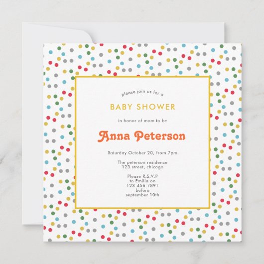 キュートモダンドカラフルット男女兼用スクエア 招待状 (正面)