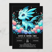 キュートモダンドラゴン誕生日 招待状 (正面/裏面)