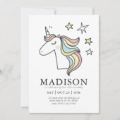 キュートモダンドードルユニコーンスターズ誕生日 招待状 (正面)