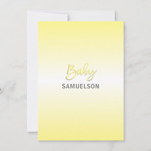 キュートモダンニュートラル黄色い象の赤ちゃんシャワー 招待状 (裏面)