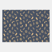 キュートモダンネイビーブルー金ゴールドクリスマスホリデー ラッピングペーパーシート (正面3)