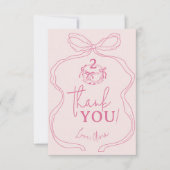 キュートモダンハンドドロッドボウピンクガール誕生日 サンキューカード (正面)