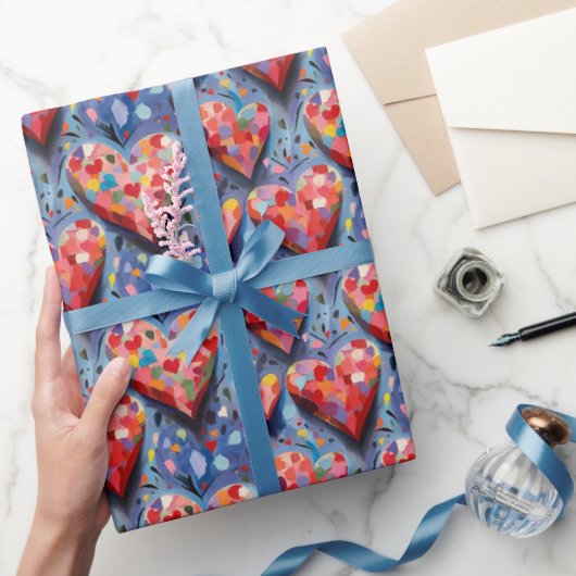 キュートモダンバカラフルレンタイン愛ハート柄 ラッピングペーパー (ギフト)