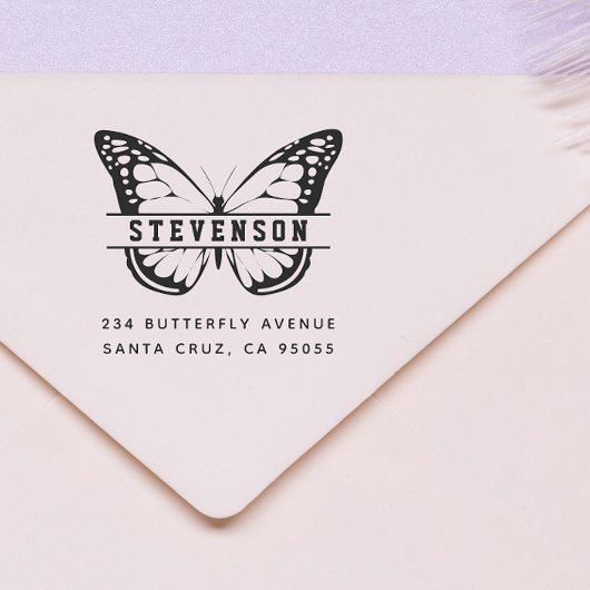 キュートモダンバタフライ姓差出人住所 ラバースタンプ