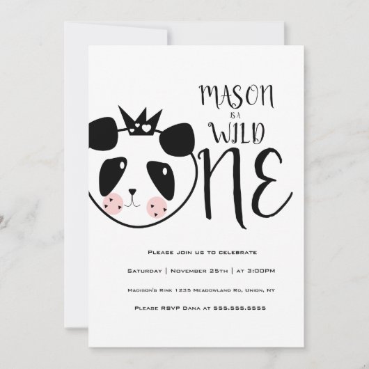 キュートモダンパンダサファリはっきりしたワイルドワン誕生日 招待状 (正面)