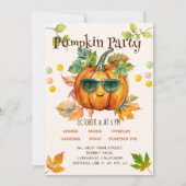 キュートモダンパンプキカラフルンキッズハローウィンパーティ 招待状 (正面)