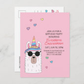 キュートモダンパーティーラマコーン誕生日 インビテーションポストカード (正面/裏面)