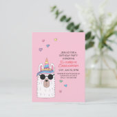 キュートモダンパーティーラマコーン誕生日 インビテーションポストカード (スタンド正面)