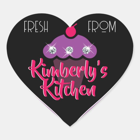 キュートモダンピガーリーンクグリッターライン石カップケーキ ハートシール (正面)