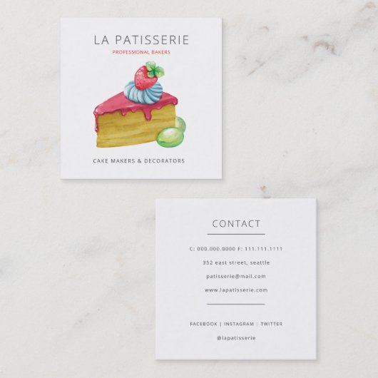 キュートモダンピンクチーズケーキベーカリーパティシエ スクエア名刺 (正面/裏面)
