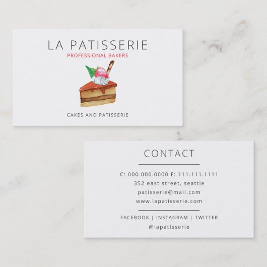 キュートモダンピンクチーズケーキベーカリーパティシエ 名刺 (正面/裏面)