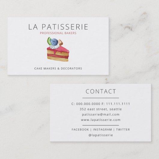キュートモダンピンクチーズケーキベーカリーパティシエ 名刺 (正面/裏面)