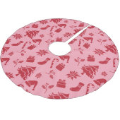 キュートモダンピンク赤メリークリスマスパターン ブラッシュドポリエステルツリースカート (アングル)