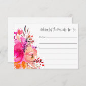 キュートモダンブライトピンクフローラシンプルベビーシャワー アドバイスカード (正面/裏面)