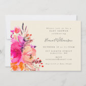 キュートモダンブライトピンクフローラシンプルベビーシャワー 招待状 (正面)