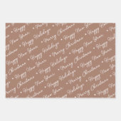 キュートモダンブラウン雪だるまクリスマスツリー ラッピングペーパーシート (正面)