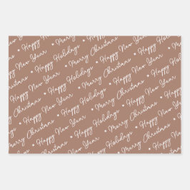 キュートモダンブラウン雪だるまクリスマスツリー ラッピングペーパーシート