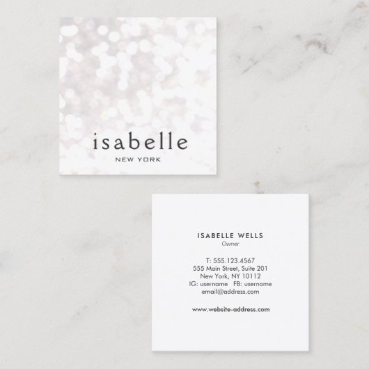 キュートモダンホワイト《写真》ぼけ味グリッタースクエア スクエア名刺 (正面/裏面)