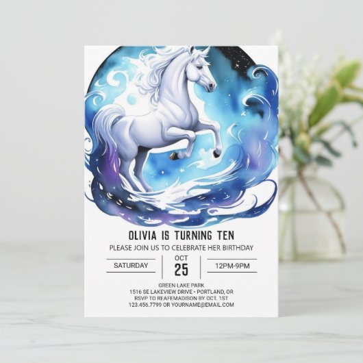 キュートモダンポニー誕生日 招待状 (スタンド正面)