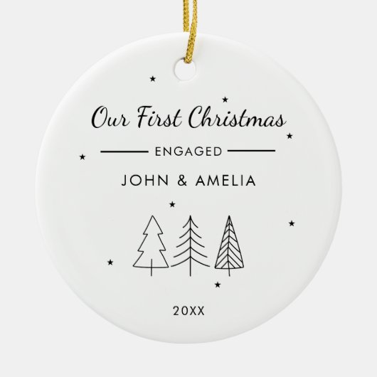 キュートモダンミニマル初クリ婚約したスマス セラミックオーナメント (正面)