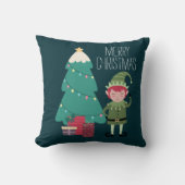 キュートモダンモダンおもしろいなクリスマス小妖精や小人ツリーの贈り物 クッション (正面)
