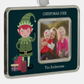 キュートモダンモダンおもしろいなクリスマス小妖精や小人プレゼント写真 シルバープレートフレームオーナメント (右)