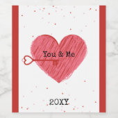 キュートモダンラブ鍵赤いハートバレンティンデー ワインラベル (シングルラベル)