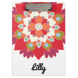 キュートモダンレッドフローラロータマンダラパーソナライズされた クリップボード