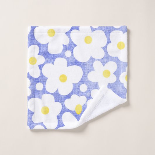 キュートモダンレトロデイジーブルー バスタオルセット (ウォッシュタオル)