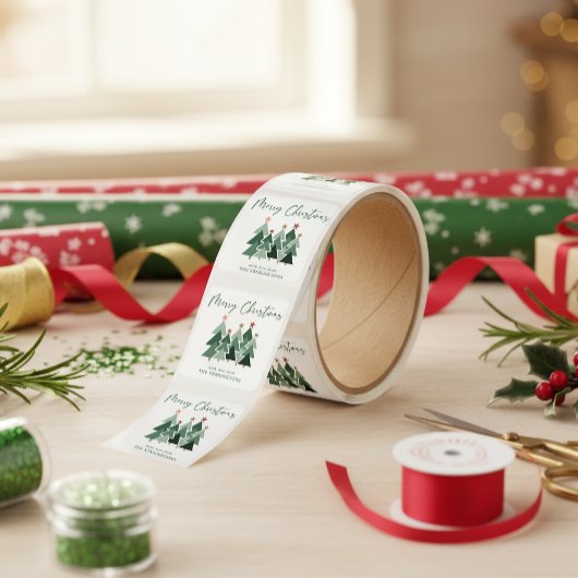 キュートモダン素朴クリスツリータイポグラフィ スクエアシール