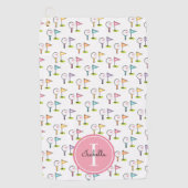 キュートモノグラムのゴルフボールT型旗ピン ゴルフタオル (正面)