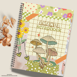 キュートモノグラムのヴィンテージきのこスクラップブックレトロ ノートブック