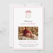 キュートモノグラムの紋章と弓クリスマス誕生 案内状 (正面)